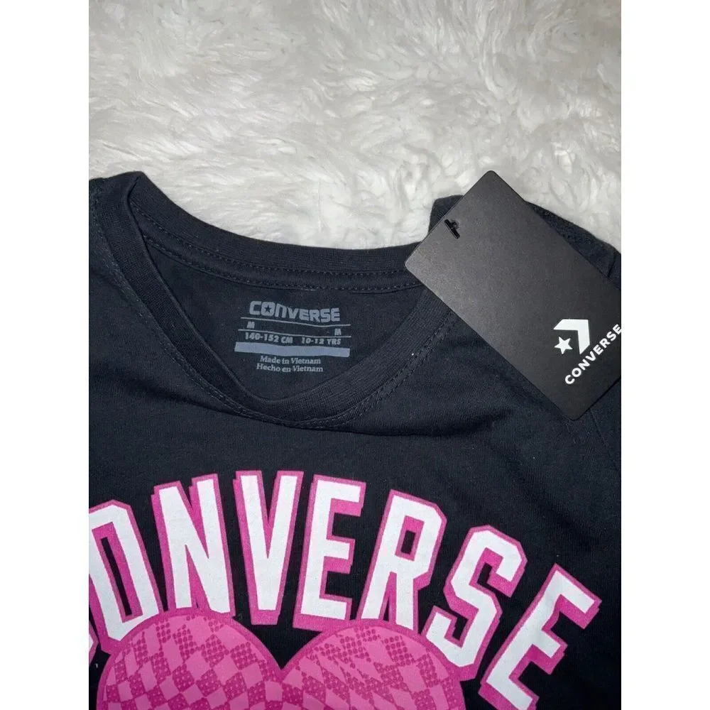 New Converse Girls Graphic Black & Pink T-Shirts Size M